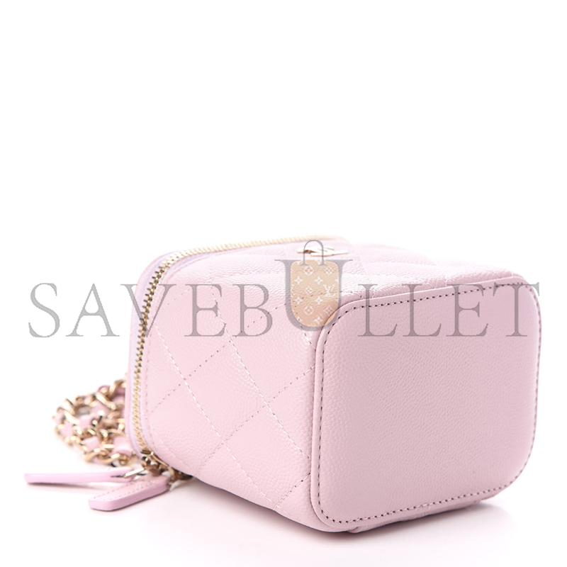 Ch*el master caviar quilted mini vanity case with chain light pink ap1340 (10*9*7cm)